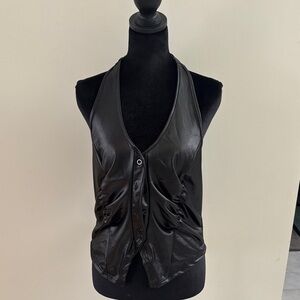 Black Halter Top with Button Detail